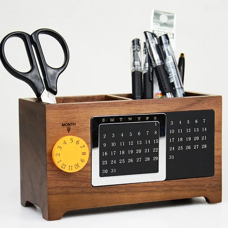 Креативная офисная деревянная стойка для хранения, многофункциональная вечная подставка для ручек с календарем, канцелярские принадлежности для школы, офиса# N