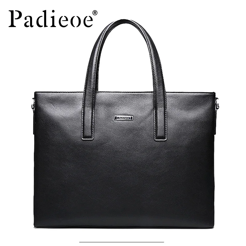 

Padieoe Luxury Men Leather Handbag Fashion Genuine Cow Leather Men's Shoulder Bag Big Capacity 15 Inches Durable Casual Tote