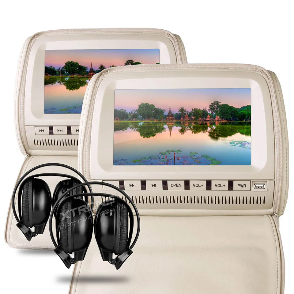 Discount 2x9" Headrest Audio Car DVD Player Support 32 Bits Game Seatback Video Cover With Zipper IR USB SD Radio Stereo Pillow Monitor 3
