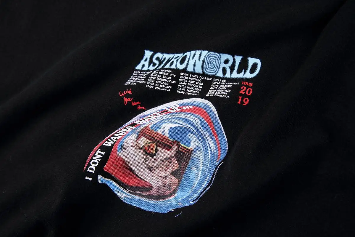 19SS ASTROWORLD TOUR Трэвиса Скотта я не хочу просыпаться футболки Трэвиса Скотта хип-хоп Уличная одежда Astroworld футболки для мужчин и женщин