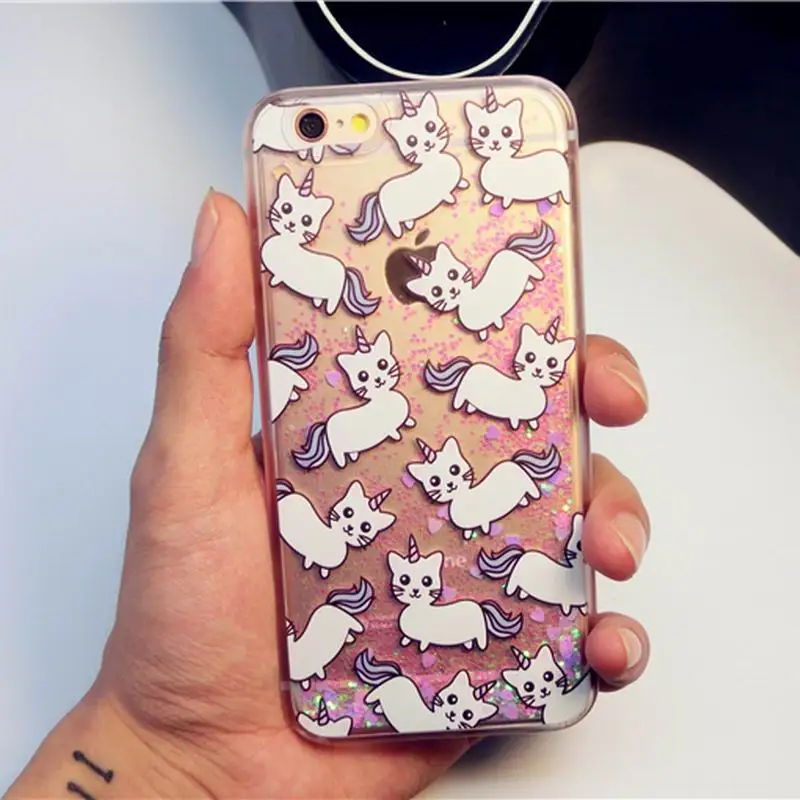 Unicorn Cat Liquid Glitter Phone Case Cover For iphone 5