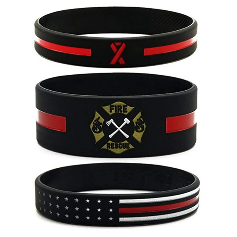 

New Firefighters Thin Red Line Silicone Bracelets Red Awareness Ribbon USA American Flag Wristband Ewelry Gifts Accessories