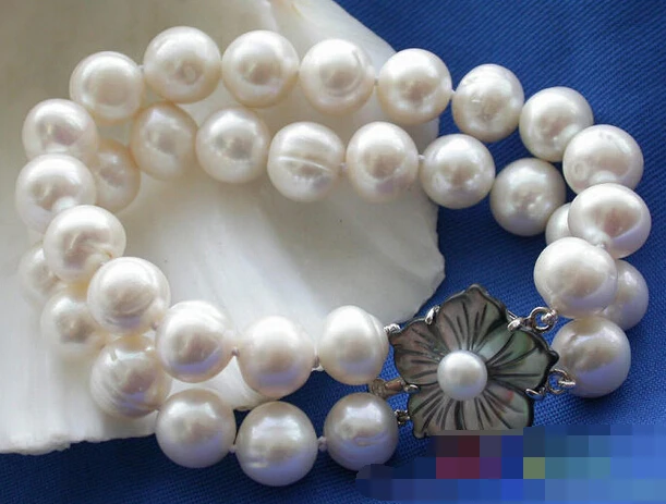 

free shipping 09603 2ROW white ROUND FRESHWATER CULTURED PEARL BRACELET