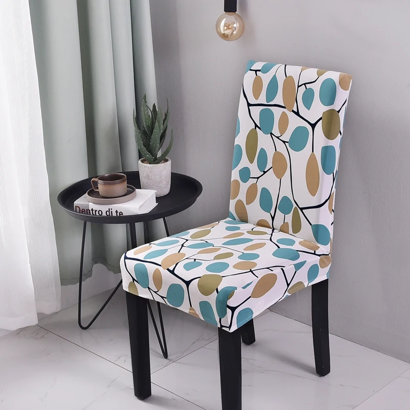 Свадебные чехлы на стулья с принтом листьев, спандекс, для столовой, офиса, Банкетный стул для отеля, эластичные чехлы на стулья для дома - Цвет: color 1