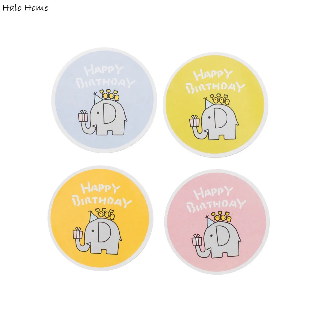 

40 Piece Round Shaped Happy Birthday Elephant Paper Labels Craft Envelopes DIY Party Box Seals Sealing Stickers 43mm