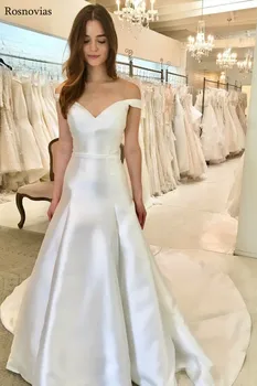 

Simple Wedding Dresses 2019 Off Shoulder Sleeves Sweep Train Modern Cheap Bridal Wedding Dresses Vestido De Novia Customized