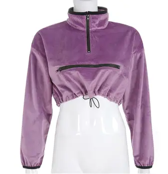 

Autumn new women's fashion zipper drawstring sweatshirt women