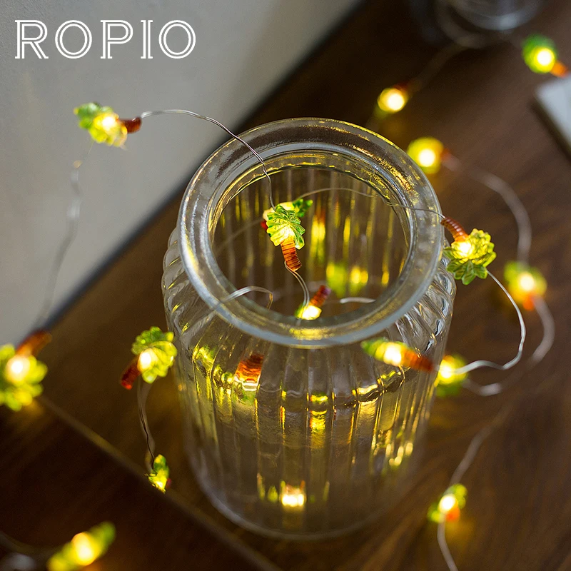 ROPIO 3 м Кокосовая пальма 30 светодиодов световые струны Серебряный медный провод 4,5 в теплый белый с батареей АА для свадебной вечеринки домашний декор