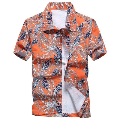 Брендовая Новая летняя рубашка, мужские рубашки с коротким рукавом, рубашки в стиле милитари, повседневные рубашки для мужчин, Однотонная рубашка из чистого хлопка для мужчин размера плюс 4XL - Цвет: Orange yellow
