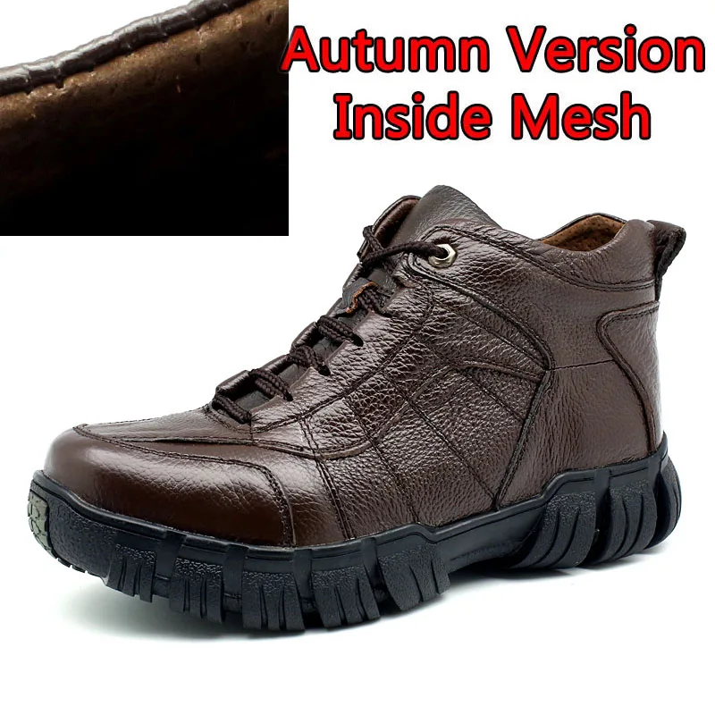 SURGUT/осенне-зимние ботинки; мужские Ботильоны; теплая зимняя обувь; мужские ботинки; Мужская обувь; однотонная повседневная кожаная мужская обувь на шнуровке - Цвет: Autumn Dark Brown