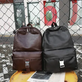 

Neutral Leather Backpack Vintage School Backpack Student Satchel teenage travel bags Solid Color Bag bolso mujer#B02