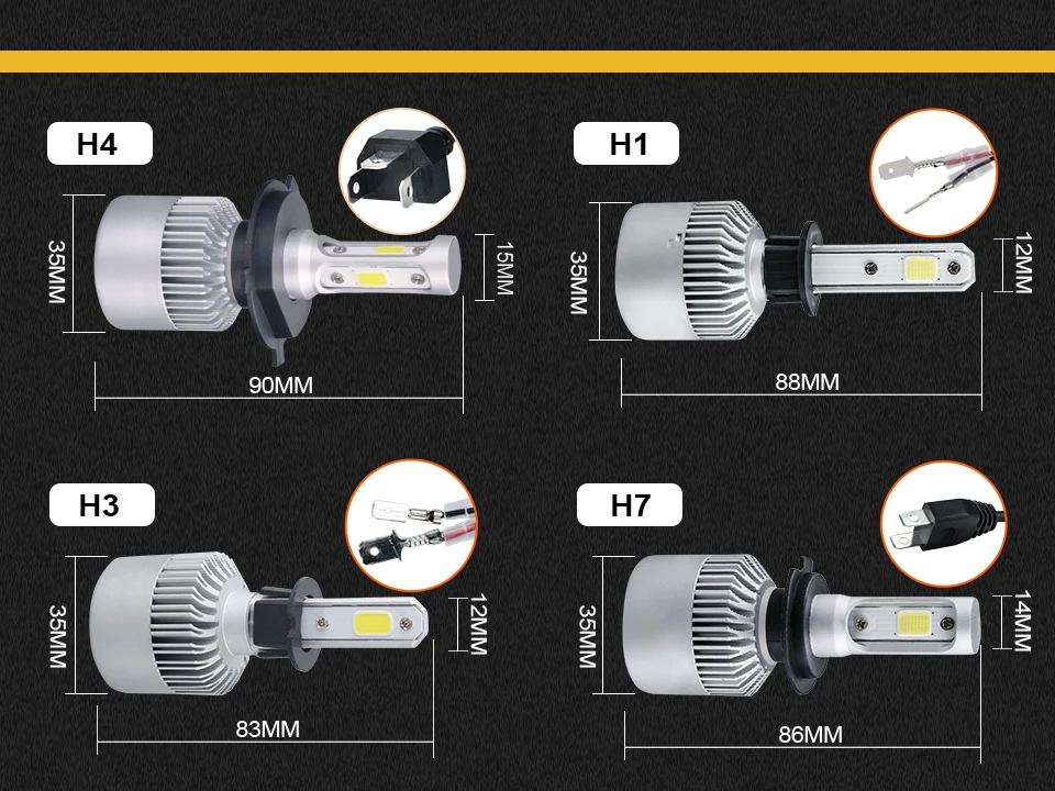 Foxcncar 2Pcs Auto H4 LED H7 H11 H8 9006 HB4 H1 H3 HB3 S2 Car Headlight Bulbs COB 72W 8000LM Automobiles Lamp 6500K 12V 24V LED (18)