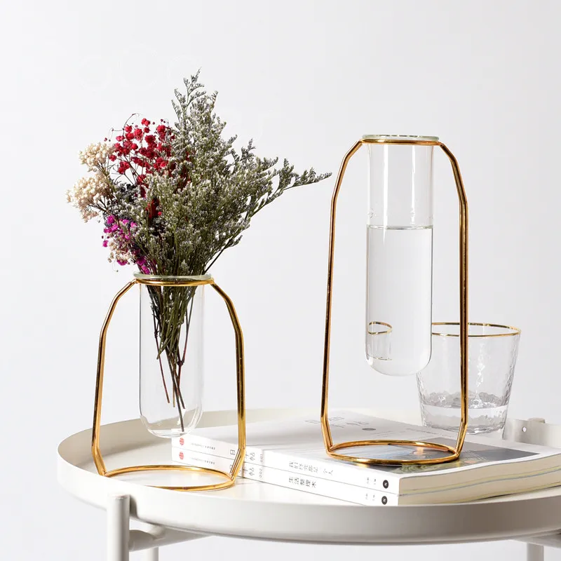 

Cocostyles InsFashion simple style glass test tube vase with metal holder for fashion european style home decor