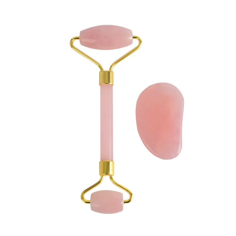 

Jade Face Roller Gua Sha Tool Set Natural Rose Quartz Acupuncture Massager Body Scraper Anti Aging Cellulite Stress Relif jeaxi