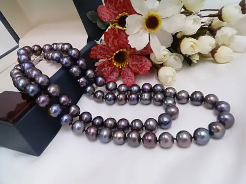 

Charming 9-10mm natural tahitian black pearl necklace 22 inch