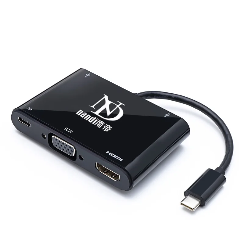  USB3.1 Type-C to HDMI VGA Adapter converter USB3.0 usbc 5in1 Hub Thunderbolt3 Port Compatible Cable