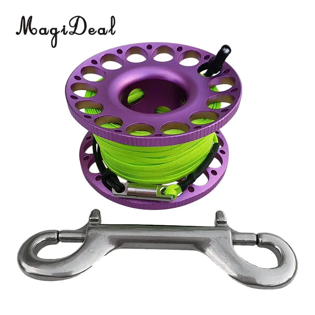 Underwater Premium Aluminum Alloy Finger Reel Spool & 30m Line, Double Dual End Bolt Clip for Scuba Diving Dive -  Reel Color