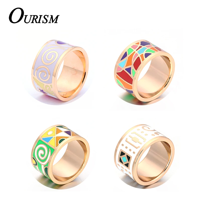 2016 Vintage Enamel Jewelry Mood Rings 18k Gold Plated Wedding fourth Finger Narrow Womens Stainless Steel Rings Retro Men Ring