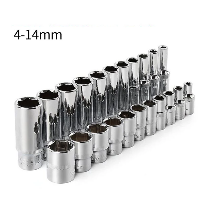 

11pc 1/4 Hex Socket Set Adapter Short Long Sockets CRV 4-14mm Deep Socket Adapter Torque Spanner Ratchet Socket Wrench
