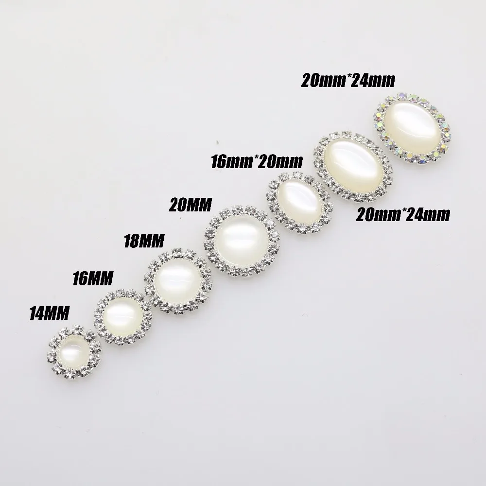 

10Pcs Different size Flatback white Cat Eye pearl Rhinestone button Silver metal buttons 2018 DIY Wedding Decoration clothing