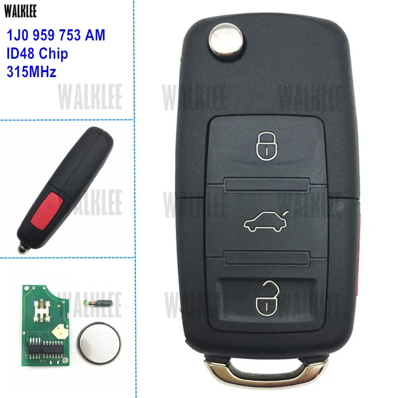 WALKLEE 1J0959753AM Автомобильный Дистанционный ключ 315 МГц для VW/VOLKSWAGEN Beetle Golf Passat Jetta 1J0 959 753 AM с ID48 чипом