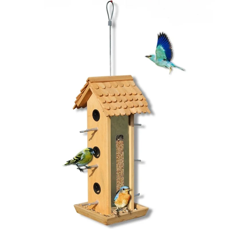 American outdoor wooden waterproof tit bird feeder outdoor villa landscape decoration alloy station rod feeder ZP3281640|Bird Feeding| - AliExpress