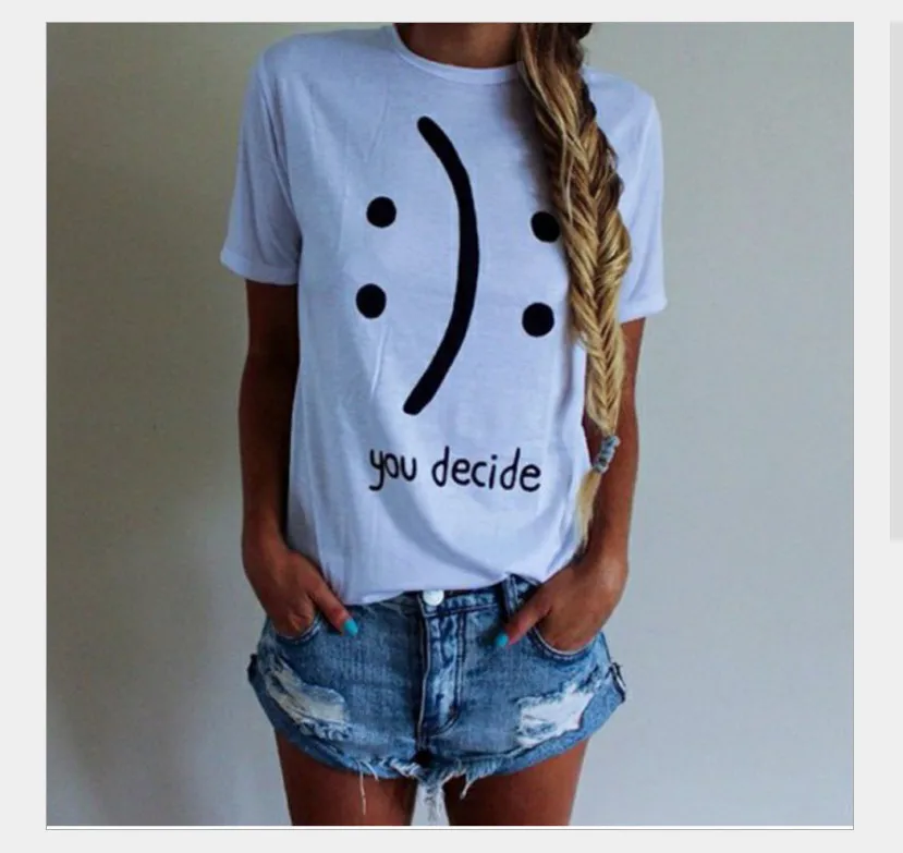 

Summer Europe and America street smiley text fun short-sleeved women's t-shirt top Explosion models New wholesale