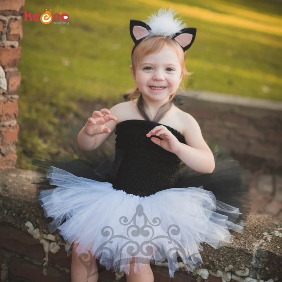 

Black White Panda Bear Girls Tutu Dress Baby Halloween Cosplay Costume Children Fancy Holiday Pageant Ball Gown