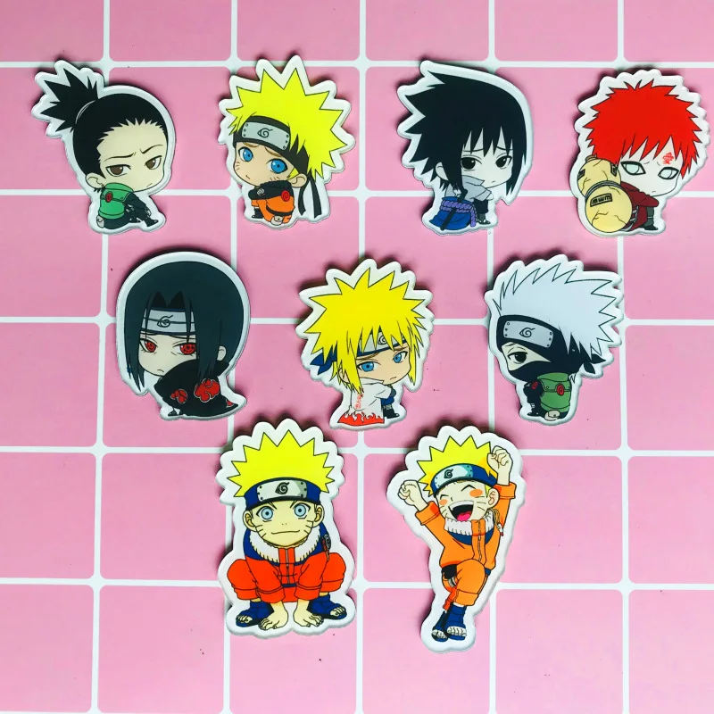 

10pcs/set Anime Naruto Badge Uzumaki Uchiha Sasuke Hatake Kakashi Characters Acrylic Pin Brooch Cartoon Souvenir Gift drop-ship