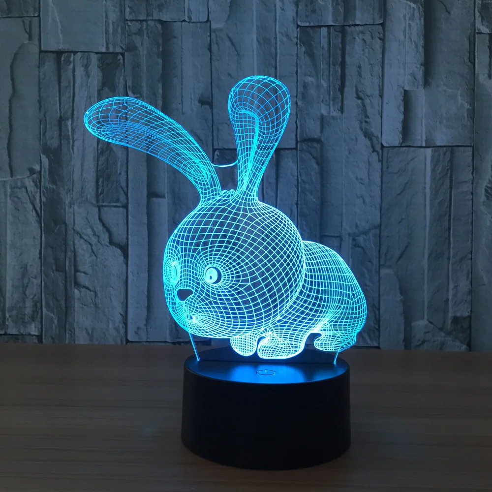 Прекрасный 3D светильник в форме кролика, светодиодный светильник, лампа с кнопкой включения, как детский праздничный подарок, лучший детский спальный светильник