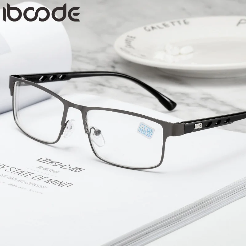 

iboode Finished Myopia Glasses Women Men Retro Metal Frame Square Ultralight Students Short Sight Eyewear Unisex -1.0 To -6.0