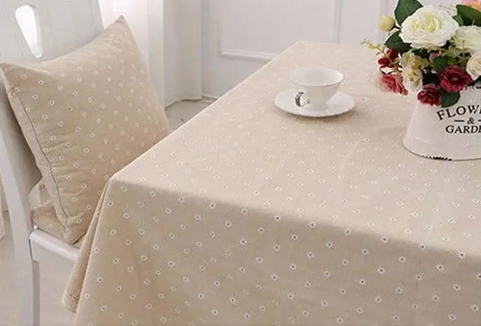 Daisy Flower Pattern Tablecloth Hot Sale Linen and Cotton Lace Edge Rectangular Table Cloth Home Hotel Textile