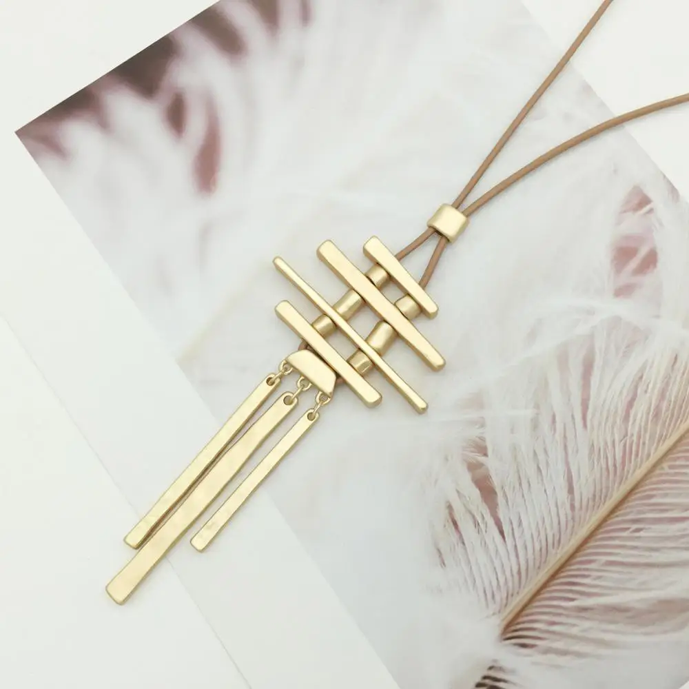 

Fashion Personalized Stick Long Necklace Gold/Silver Color Collar Vertical Bar Pendant Necklace for Women/Men Summer Jewelry