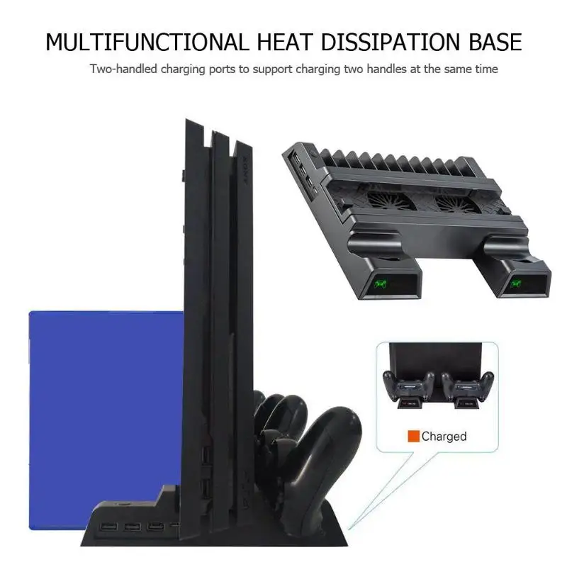 Для PS4/PS4 Slim/PS4 Pro вертикальная подставка контроллер зарядное устройство с охлаждающим вентилятором