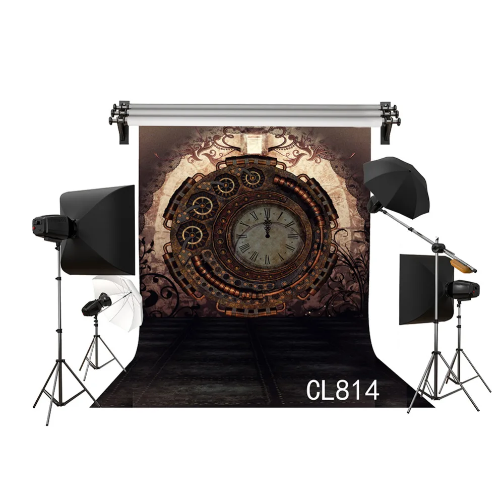 

LB Polyester & Vinyl Backgrounds For Photo Studio Photography Backdrops Steampunk Technological Craft Style Mechanical Clock