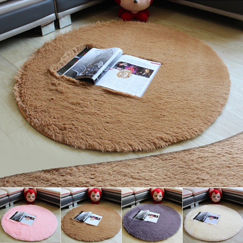 

60x60cm Round Velvet Carpet Non Slip Living Room Plush Mat Soft Door Floor Mat Bedroom Rug
