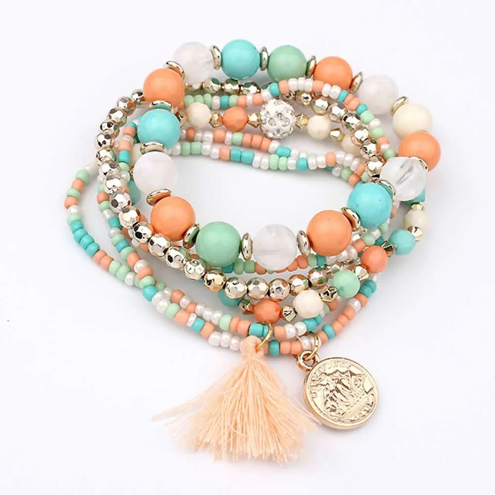 

ISHOWTIENDA Women Multilayer Beads Bangle Tassels Bracelets Fashion Best Gift Dropshipping Pulseira das mulheres*