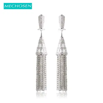

MECHOSEN Luxury CZ Zircon Drop Earrings Long Tassel Spike Dangle Earring Crystal Boucles d'oreilles Women Wedding Copper Brincos