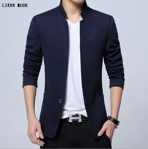 Для мужчин s Slim Fit Blazer китайский костюм со стоячим воротником куртка цвет: черный, синий красный, серый Китай Стиль мужской повседневный