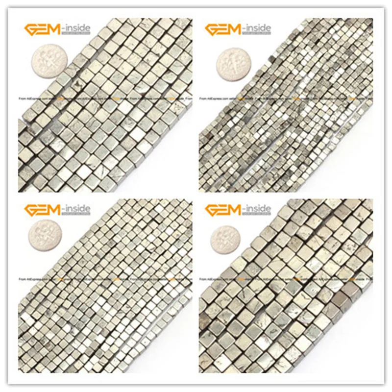 

Gem-inside 3-10mm Natural Stone Beads Gray Pyrite Loose Cube Silver Beads For Jewelry Making Beads 15'' DIY Beads Jewellery