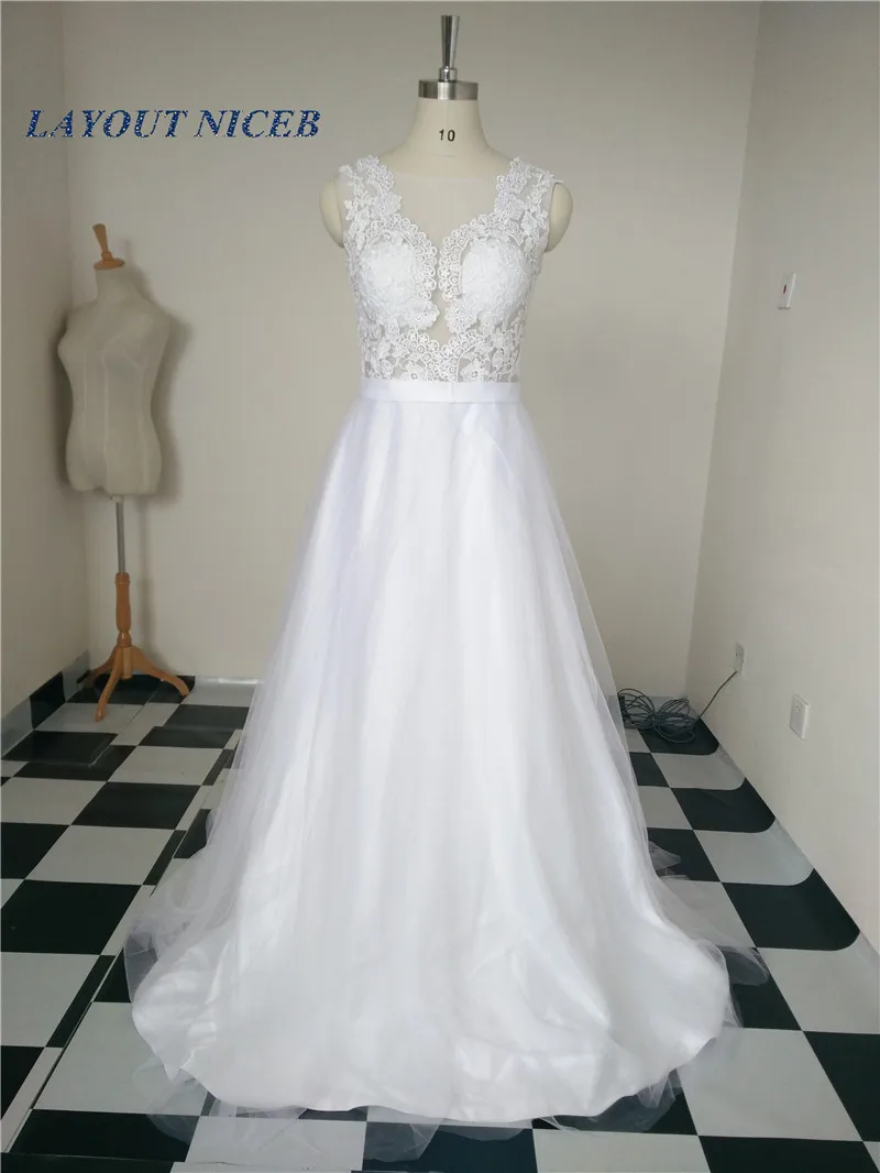Real Image Tulle See Through Back Beach Wedding Dress 2017 New Arrival Romantic Bridal Gown