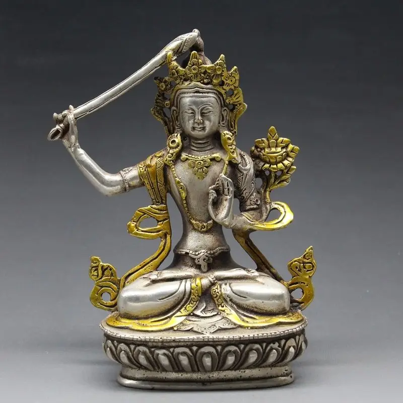 

Chinese Silver Bronze Gilt Tibetan Buddhism Statue --- Manjushri Buddha