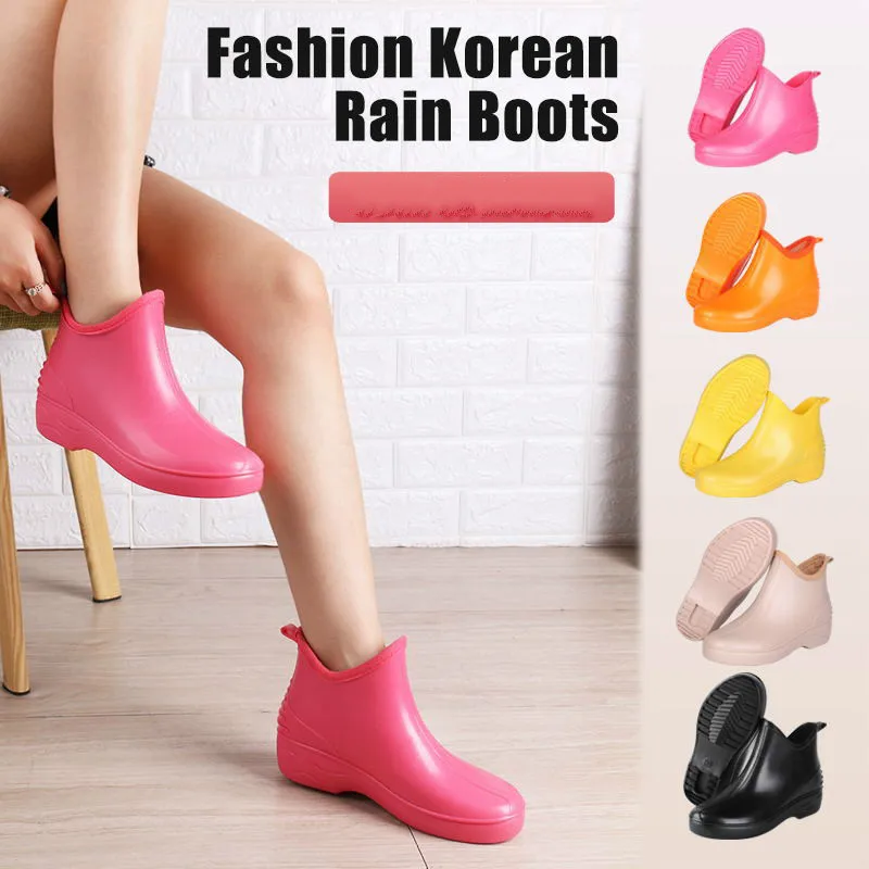 

2019 New Fashion Girls Ankle PVC Rainboots Thick Warm Martin boots Women Waterproof Non-Slip Water Casual Shoes Big Size 35-40