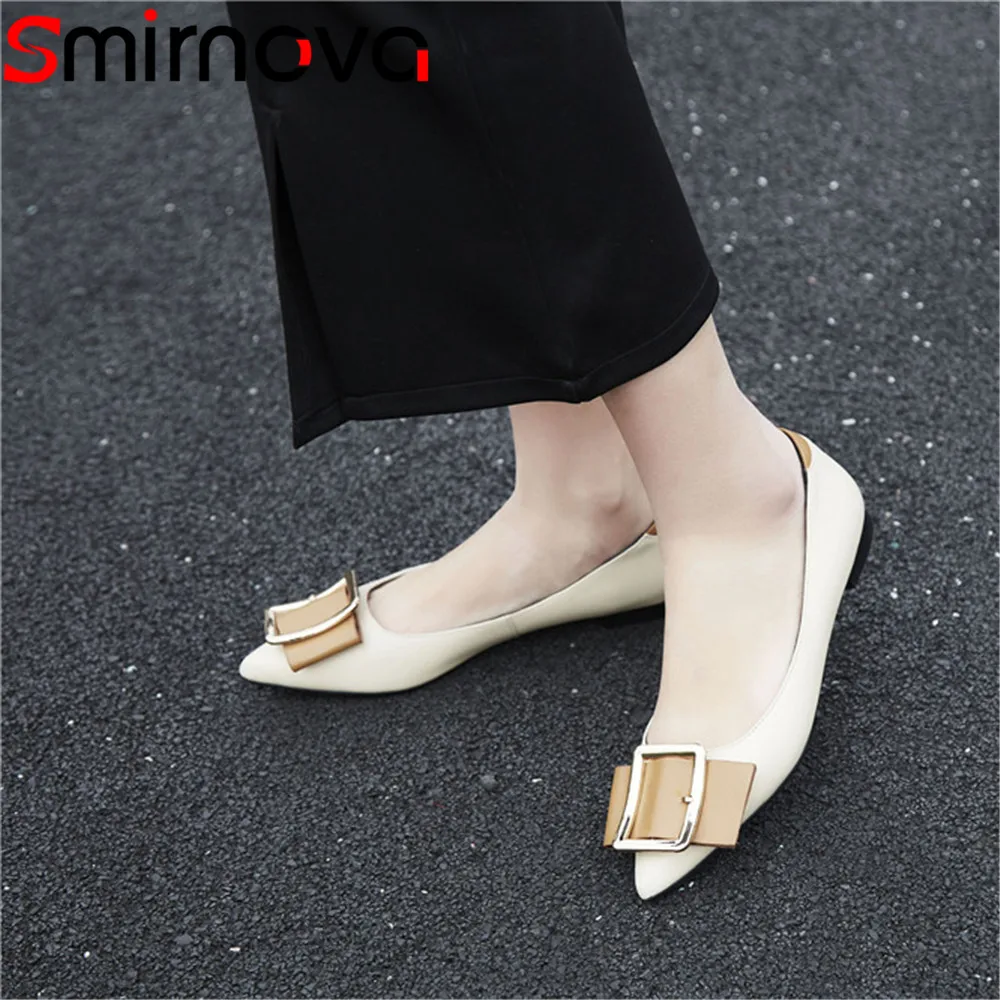 

Smirnova 2018 fashion spring autumn flat shoes woman pointed toe shallow casual comfortable women genuine leather flats