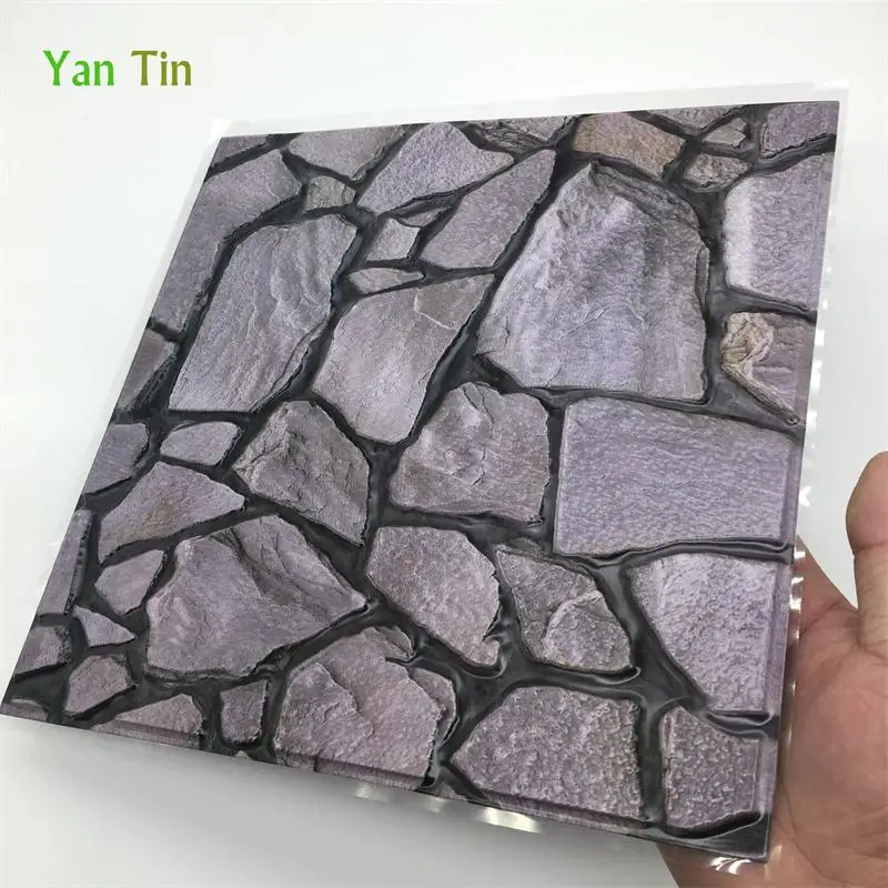 

3D Purple Stone Emboss Pattern Tiles Wall Sticker 30*30cm Kitchen Toilet Tile Waist Line Wall Decals Vinyl Wallpaper Art Mural
