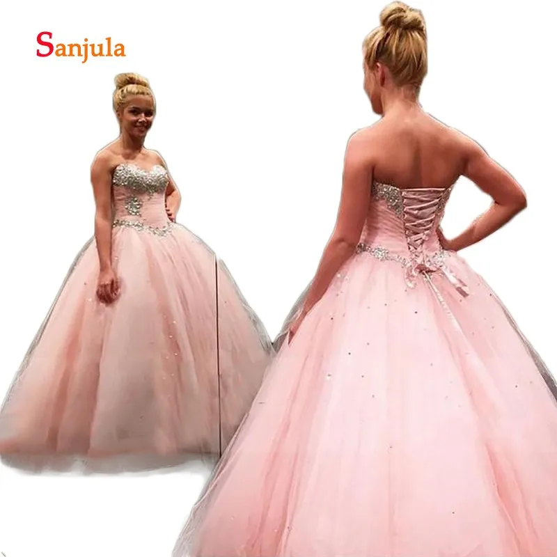Розовый Тюль бальное платье милое платье Кинсеаньера потрясающее украшенное бисером плиссированное платье vestidos de 15 anos Нарядные платья для девочек D844
