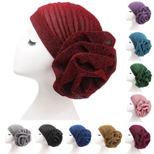 Новинка, женская мусульманская шапочка, большой цветок, блестящая индийская шапка, шапка, исламские арабские банданы, блестящая шапочка, головной убор, головной платок, гофрированный модный