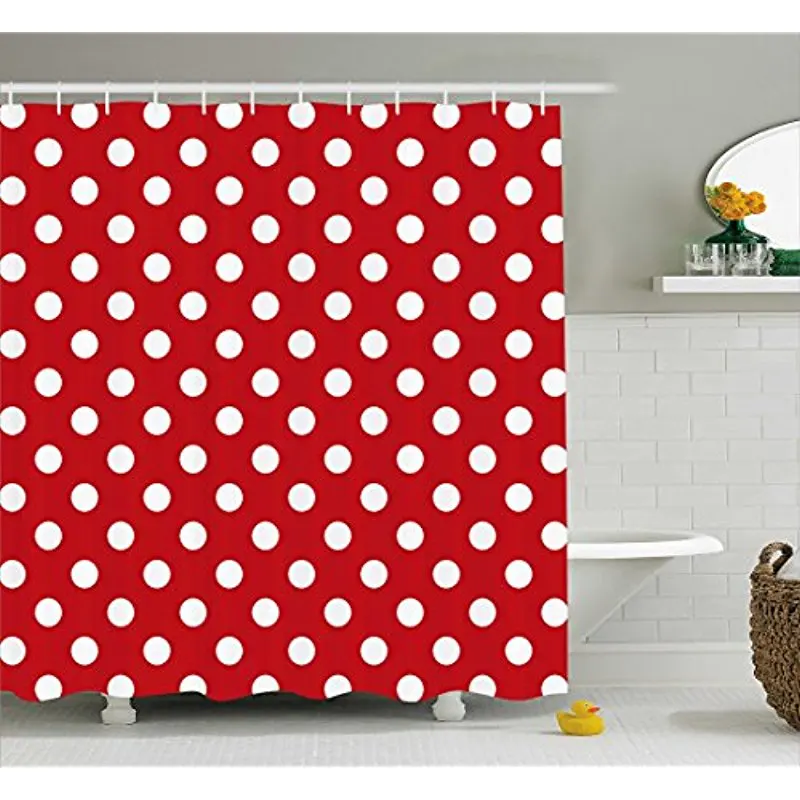 Vixm Retro Shower Curtain Vintage Polka Dots with Big White Circular