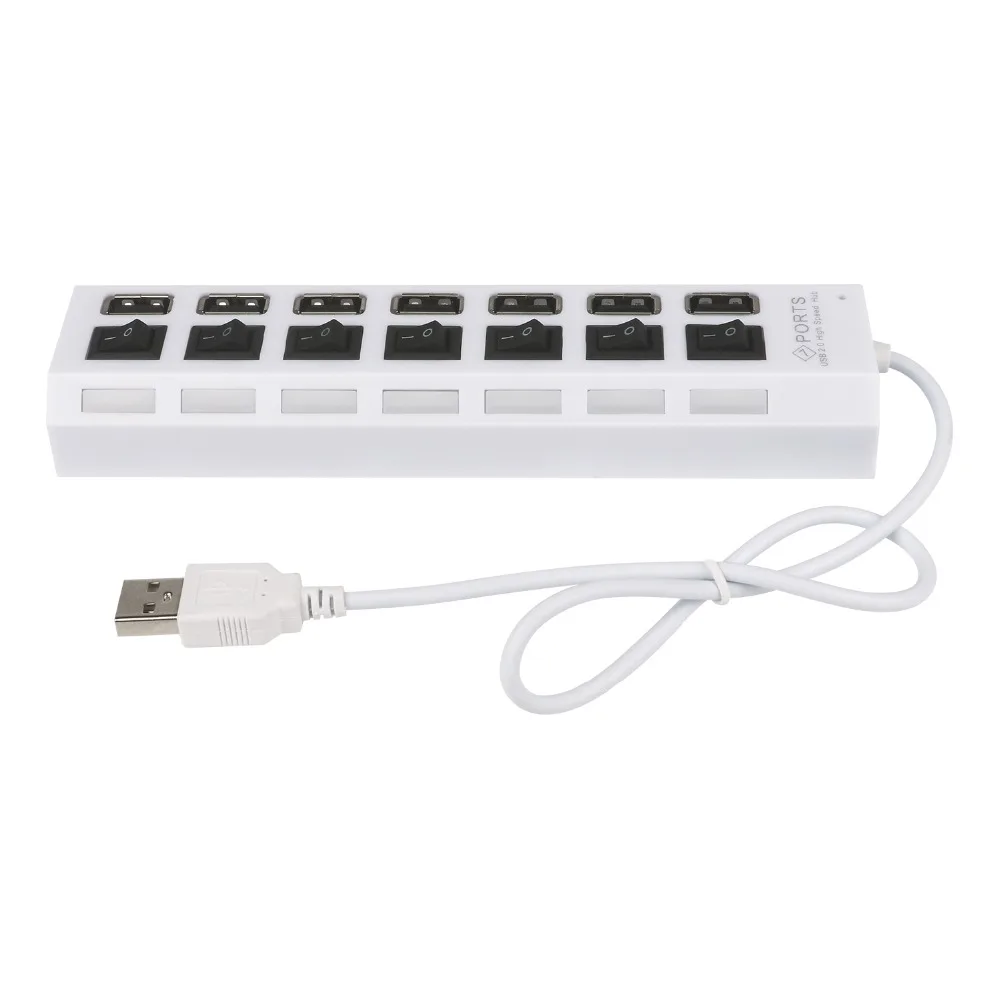 JCKEl Мульти 7 портов USB 2,0 концентратор адаптер высокоскоростной с переключателем вкл/выкл Портативный USB разветвитель для ПК компьютер ноутбук
