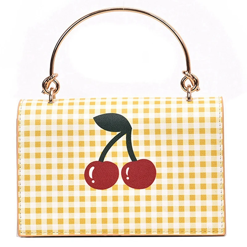 

Small Square Bag Fashion Chain Messenger Bag Cute Cherry Printed Shoulder Bag Casual Mobile Chain Bag